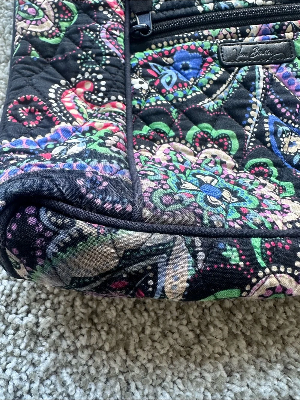 Vera Bradley Retired Kiev Paisley Hipster Crossbody Bag Black Multi Zip Pockets
